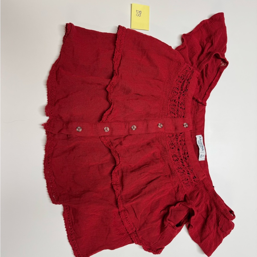 Arizona Jean Company Burgundy Button-Down Crop Top